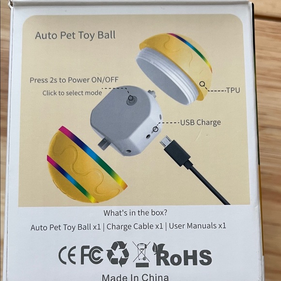 Auto Pet LED Toy Ball for Dogs - Brown and Multicolor - Picture 3 of 5